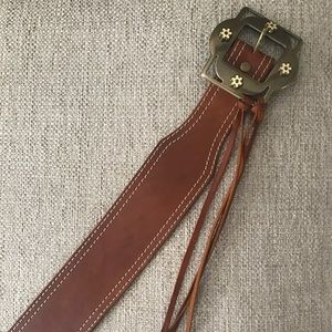 Tan Leather Flower Belt